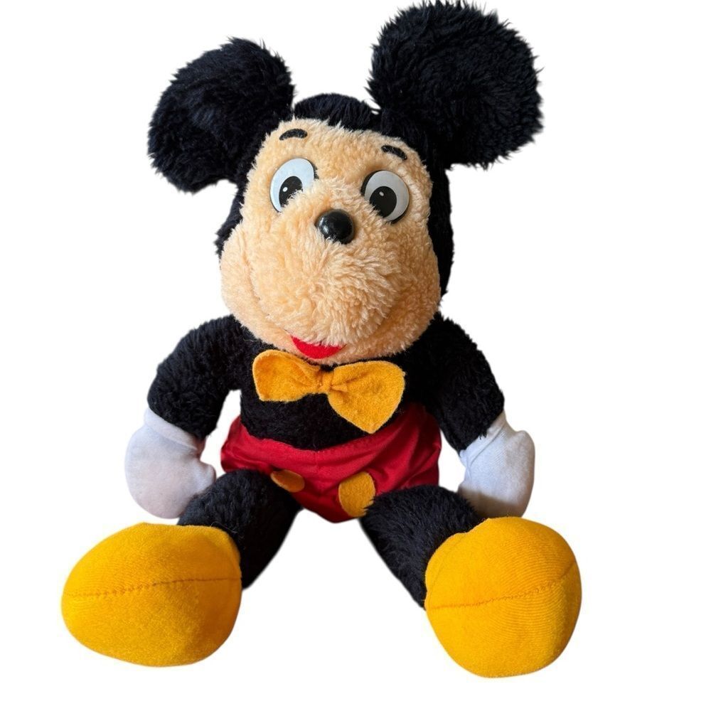 Vintage 70’s Walt Disney Knickerbocker Black & Yellow Plush Mickey Mouse Toy
